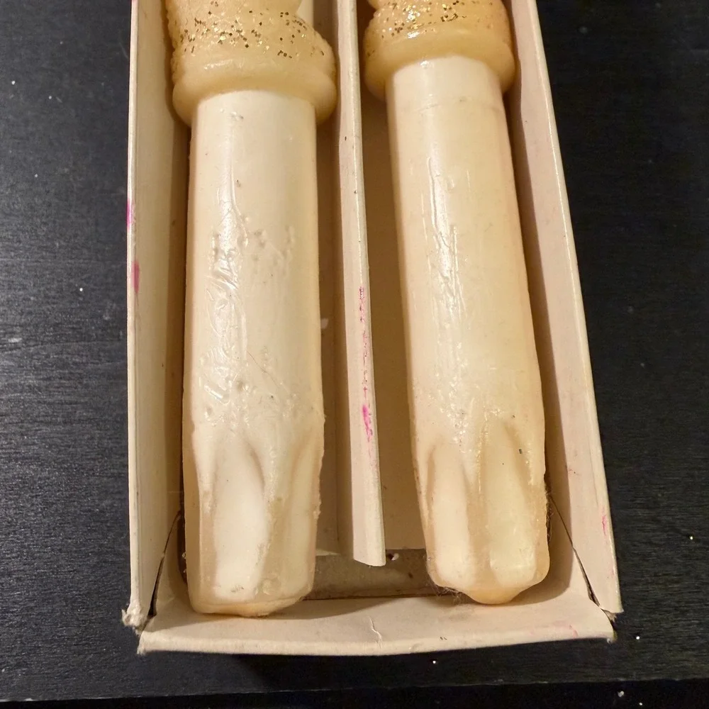 Vintage Snowman Taper Candles Pair Wax Holiday Decor White Red Green 12 Inch